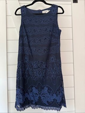 Eliza J Navy Sleeveless Embroidered Shift Dress